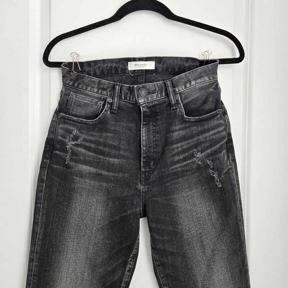 MOUSSY‎ VINTAGE jeans Alhambra Flare-Hi Jeans black crop split side hem Size 27